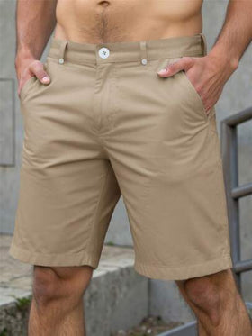 Manfinity Homme شورتات رجالية ذات لون أحادي مستقيمة مناسبة للارتداء اليومي مع جيوب. شورتات خاكي رجالية، شورتات رسمية رجالية، شورتات قصيرة طويلة للرجال. هدية رائعة للصديق أو الزوج.