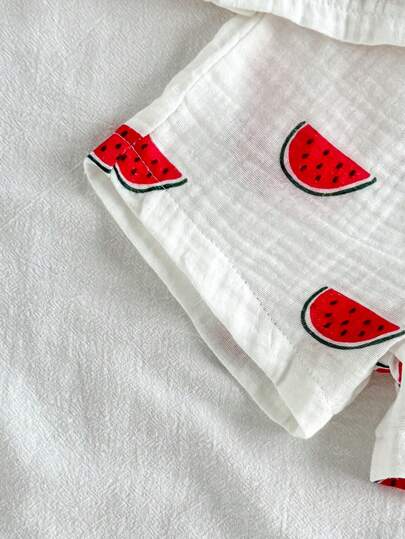 Vintaside Kids مجموعة قميص وشورت مطبوع عليه البطيخ، قطعتين/حزمة، ملابس صيفية لأطفال الرضع والأولاد
