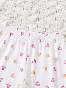 SHEIN مجموعة بيجامات مريحة كاجوال للبنات تتكون من ملابس علوية بأكمام طويلة وبنطال، مطبوعة بطبعة قلوب، مناسبة للربيع والخريف والشتاء، 2 قطعة/طقم