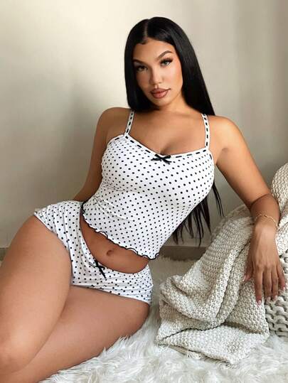 SHEIN SXY مجموعة نوم كاجوال للنساء بنقاط - توب كامي + شورت، مجموعة بيجامة نقاط للنساء 2 قطعة
