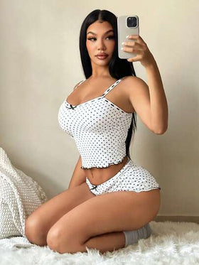 SHEIN SXY مجموعة نوم كاجوال للنساء بنقاط - توب كامي + شورت، مجموعة بيجامة نقاط للنساء 2 قطعة