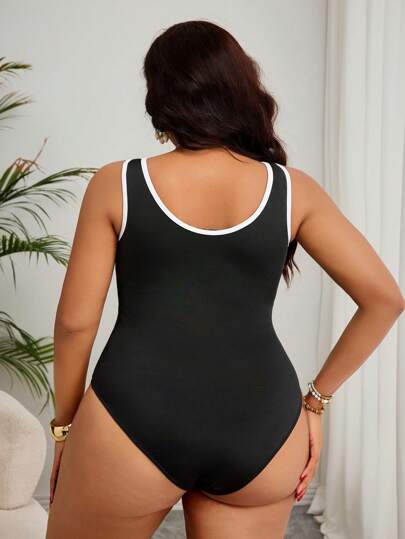 Swim Vcay بدلة سباحة قطعة واحدة للمرأة البدينة، محافظة ذات لون أسود وأبيض للحفلات على الشاطئ والعطلات