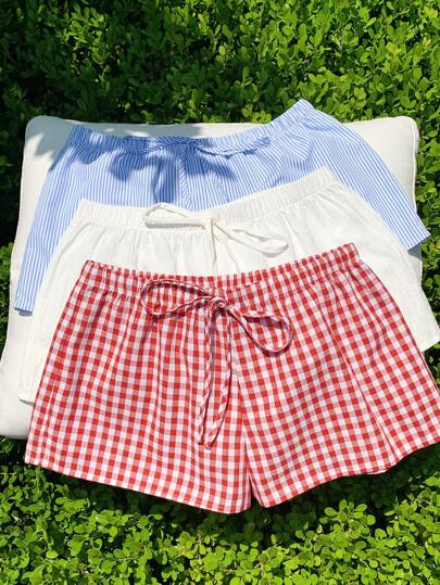 Comfortcana 3 حبات/طقم شورتات سيدات بخصر ربطي فضفاضة كاجوال