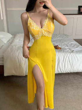 SHEIN ثوب نوم أنيق للنساء مزين بالدانتيل المطوي وأكمام منسدلة