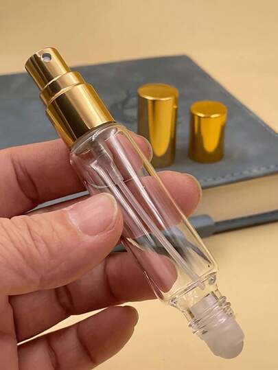 زجاجتا عطر متعددة الاستخدامات بحجم 10 مل مع كرة دوارة - مصنوعة من الزجاج الشفاف، قابلة لإعادة التعبئة، محمولة وعملية، مثالية للسفر والمكتب، تشمل زجاجات رذاذ العطر ومستحضرات العناية بالبشرة، اكسسوارات السفر | موزع عطر محمول | زجاجات رذاذ قابلة لإعادة ال...