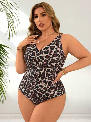 Swim Lushoire بدلة السباحة من قطعة واحدة للمرأة plus size ذات حمالات رفيعة ذات طبعات نمر، مخفية للبطن، رفيعة المستوى مثالية للعطلات