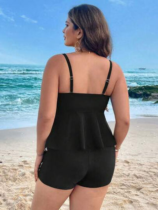 Swim Lushoire بلوزة بكبر بخط معقول للسيدات 2 قطعة لون أحادي، بحلة السباحة قطعة واحدة بدون أربطة، قابلة للإزالة، كتف قابل للتعديل ذات حشو، تنورة غير متماثلة على اللوحة الأمامية، شورت ذات خصر عالي، للاستخدام اليومي والعطلات والسباحة على الشاطئ