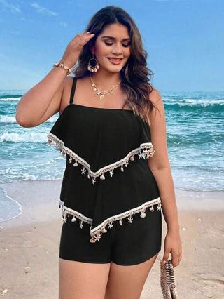 Swim Lushoire بلوزة بكبر بخط معقول للسيدات 2 قطعة لون أحادي، بحلة السباحة قطعة واحدة بدون أربطة، قابلة للإزالة، كتف قابل للتعديل ذات حشو، تنورة غير متماثلة على اللوحة الأمامية، شورت ذات خصر عالي، للاستخدام اليومي والعطلات والسباحة على الشاطئ