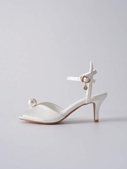 أحذية كعب عالي بفتحة للأصابع مزينة باللؤلؤ الأبيض 6 سم، كعب متوسط، مقاسات كبيرة، أحذية أنيقة لفساتين الزفاف، كعب رفيع وعالي، أحذية كعب أبيض أنيق لفساتين الزفاف، هدايا عيد الحب والميلاد والشتاء