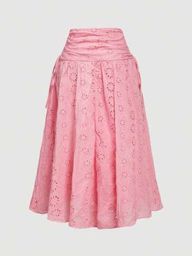 SHEIN MOD تنورة من النمط البريطاني القديم للسيدات مطرزة بشكل فراشة على طول منتصف الساق