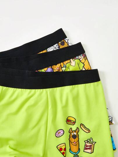 SCOOBY-DOO X SHEIN 3 قطع ملابس داخلية للرجال بوكسر ذات طباعة رسومات كرتونية