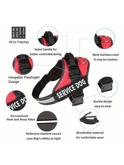 EMOTIONAL SUPPORT قطعة واحدة من حزام الكلب مع 4 رقع، حزام تدريب غير مشدود للكلاب الخدمية، بمقبض قابل للتعديل، سترة للكلاب الأليفة في الهواء الطلق، رقعة قابلة للاستبدال