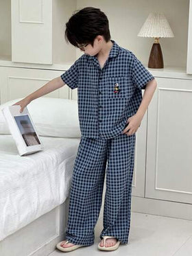 Dazy Kids بيجامة بأكمام قصيرة مخططة للأولاد في سن المراهقة