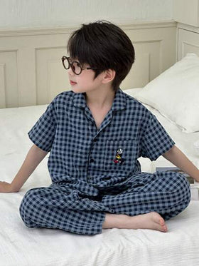 Dazy Kids بيجامة بأكمام قصيرة مخططة للأولاد في سن المراهقة