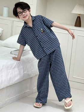 Dazy Kids بيجامة بأكمام قصيرة مخططة للأولاد في سن المراهقة