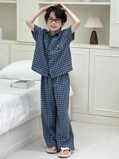 Dazy Kids بيجامة بأكمام قصيرة مخططة للأولاد في سن المراهقة