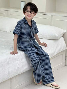 Dazy Kids بيجامة بأكمام قصيرة مخططة للأولاد في سن المراهقة