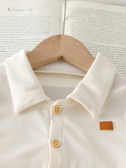 SHEIN Vintaside Kids طقم ملابس علوية للأولاد من عمر 4-7 سنوات للربيع/الخريف، كارديجان أكمام طويلة بياقة بني وبيج مع بنطال مخطط، إطلالة أنيقة وبسيطة للعودة إلى المدرسة، مناسب لجميع المواسم