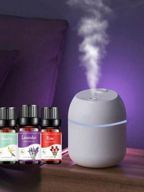 مجموعة مكونة من (جهاز نشر العطور + زيوت عطرية)، جهاز ترطيب الهواء بوجه مبتسم محمول بمنفذ USB سعة 220 مل، زيوت عطرية متعددة الروائح سعة 10 مل، مناسب للمنزل والفندق والحمام لتعطير الهواء وإزالة الروائح الكريهة، عطر طويل الأمد