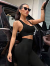 SHEIN Sport Studio طقم رياضي للنساء من سترة كامي وتايتس بلون واحد