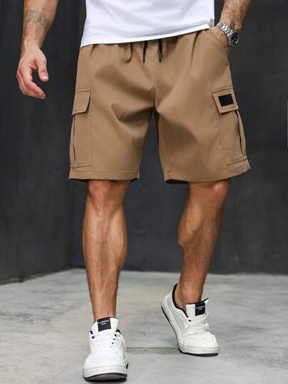 Manfinity Homme شورت كاجوال للرجال كبار الحجم صيفي بخصر رباط، جيوب خلفية