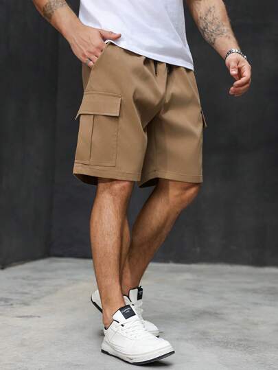Manfinity Homme شورت كاجوال للرجال كبار الحجم صيفي بخصر رباط، جيوب خلفية