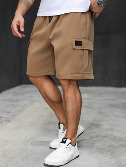 Manfinity Homme شورت كاجوال للرجال كبار الحجم صيفي بخصر رباط، جيوب خلفية