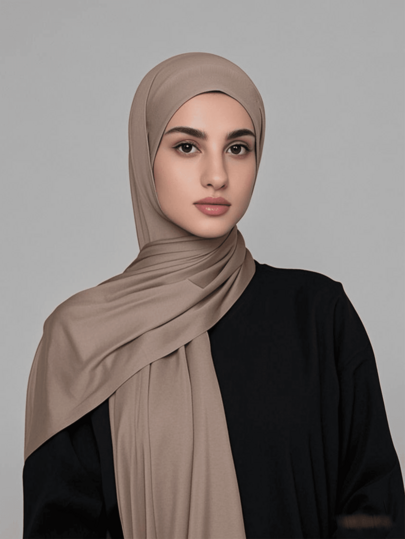 قطعة واحدة وشاح كاجوال أنيق بلون أساسي مع شراريب، قماش تريكو ممتاز، حجاب توربان مناسب للحياة اليومية والسفر والمناسبات مع الفستان