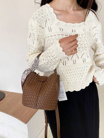 حقيبة شانيل جلد صناعي ذات نسيج محبوك، حقيبة كتف وحقيبة عبر الجسم للنساء، حقيبة ذات سعة كبيرة عالية الجودة