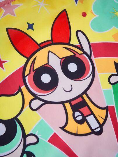 THE POWERPUFF GIRLS X  حقيبة تسوق قابلة للطي وقابلة للحمل، حقيبة سعة كبيرة للنساء بتصميم الزهور والفقاعات والأزهار الصفراء