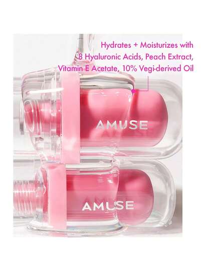 AMUSE جل أميوز للشفاه 08 أحمر البرقوق الرائع، مرطب ومنتفخ، ملمس خفيف، دوام 12 ساعة، ناعم كالجيلي، بلسم شفاه مغذي، صيغة نباتية، مناسب للسفر، مكياج كوري، 3.8 جرام/0.13 أونصة