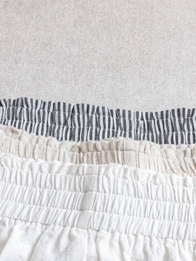 SHEIN LUNE 3 أزواج من شورتات نسائية كاجوال مرنة الخصر، قطن أبيض، كتان لون المشمش، شورتات مخططة بالأسود والأبيض، قماش مريح للارتداء اليومي الكاجوال، للربيع والصيف