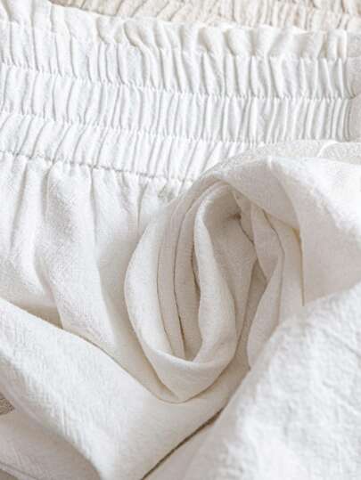 SHEIN LUNE 3 أزواج من شورتات نسائية كاجوال مرنة الخصر، قطن أبيض، كتان لون المشمش، شورتات مخططة بالأسود والأبيض، قماش مريح للارتداء اليومي الكاجوال، للربيع والصيف