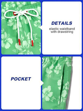 Manfinity Swimmode شورت شاطئ رجالي ذو جيب مطبوع بزهور ووسط رسن، مناسب للصيف