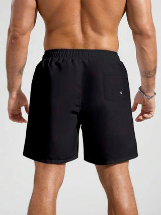 Manfinity Swimmode شورت شاطئ ذو لون سادة مع جيب وخصر جذب، مناسب للصيف