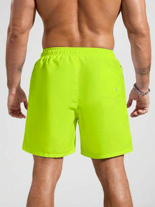 Manfinity Swimmode شورت شاطئ رجالي أحادي اللون ذو جيب وخصر بحبل, مناسب للصيف, طراز هاواي