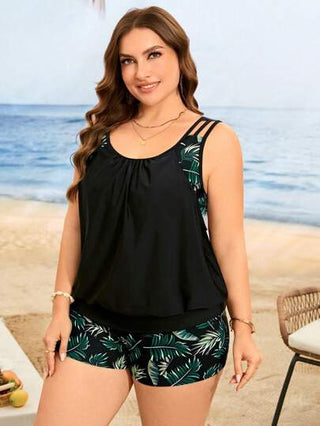 Swim Lushoire 2 قطعة بذلة سباحة نسائية ذات أحجام كبيرة مع طباعة رقمية وحزام ضيق لضبط البطن، مناسبة للشاطئ والعطلات
