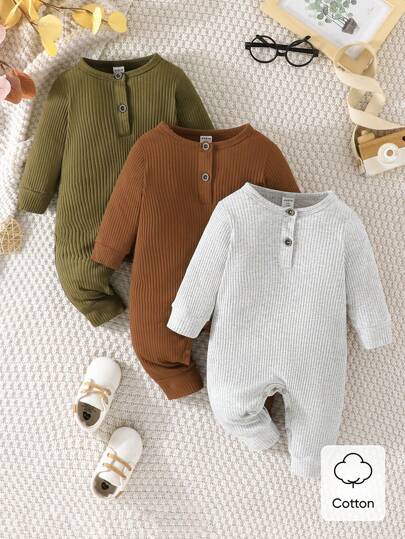 SHEIN Vintaside Kids بذلة أطفال صبيان ربيعية وخريفية مجسمة بلون واحد شبكية 3 قطع