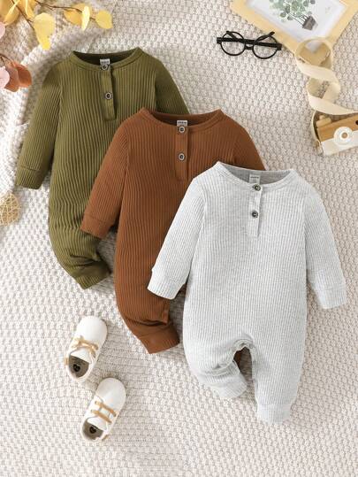 SHEIN Vintaside Kids بذلة أطفال صبيان ربيعية وخريفية مجسمة بلون واحد شبكية 3 قطع