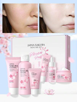 LAIKOU 1 مجموعة LAIKOU JAPAN SAKURA تحتوي على 6 قطع للعناية بالبشرة، مضادة للشيخوخة (كريم واق من الأشعة فوق البنفسجية 30جم بواقي 50 وغسول 50جم ومحلول تنظيف 100مل وسيروم 17مل وكريم للعين 15جم وكريم للوجه 25جم) هدايا مجموعات العناية الفائقة بالبشرة...