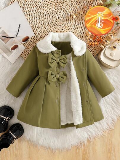 SHEIN Explorewe معطف شتوي/خريفي للبنات الصغار مزين بياقة فرائية وربطة عنق