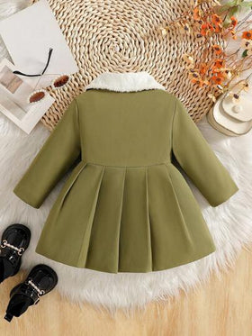 SHEIN Explorewe معطف شتوي/خريفي للبنات الصغار مزين بياقة فرائية وربطة عنق