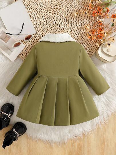 SHEIN Explorewe معطف شتوي/خريفي للبنات الصغار مزين بياقة فرائية وربطة عنق