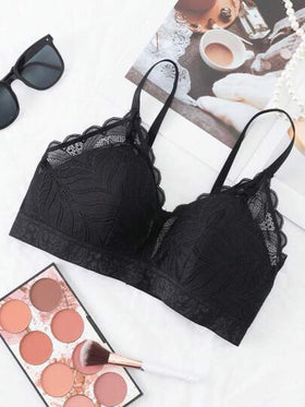 SHEIN 1 قطعة حمالة صدر غير مدعمة بسلك من الدانتيل ناعمة الكوب