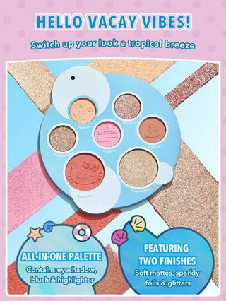 Hello Kitty｜SHEGLAM لوحة ألوان Fun In The Sun متعددة الاستخدامات للوجه، لوحة ألوان متعددة الاستخدامات للوجه، لوحة ألوان لامعة باللون البني والوردي، ظلال عيون الهالوين، أحمر الخدود، ظلال عيون وردية عيد الأب التخرج عيد الميلاد العطلة الربيع الصيف Y2K...