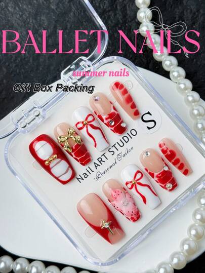 10 قطعة أظافر تابوت قصيرة يدوية مصنوعة خصيصًا باللون الأحمر والأبيض. رسومات تمساح أحمر مرسوم باليد وشريط فيونكة. أظافر مزيفة فرنسية لامعة وعصرية للنساء والبنات. أظافر قابلة للارتداء مصنوعة يدويًا للنساء والبنات ، 10 قطع/مجموعة ، 3 أحجام ، مناسبة...