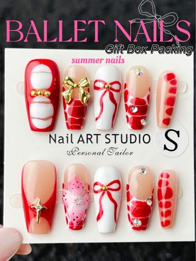 10 قطعة أظافر تابوت قصيرة يدوية مصنوعة خصيصًا باللون الأحمر والأبيض. رسومات تمساح أحمر مرسوم باليد وشريط فيونكة. أظافر مزيفة فرنسية لامعة وعصرية للنساء والبنات. أظافر قابلة للارتداء مصنوعة يدويًا للنساء والبنات ، 10 قطع/مجموعة ، 3 أحجام ، مناسبة...