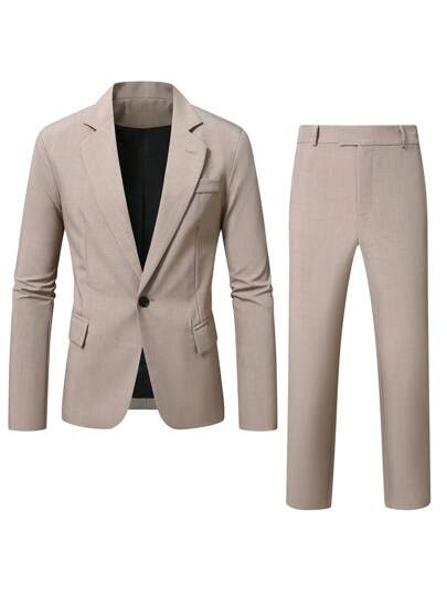 Manfinity Bizformal بدلة رجالية كاجوال بقصة رقبة على شكل حرف V، لون قهوة، مناسبة لفصلي الربيع والصيف
