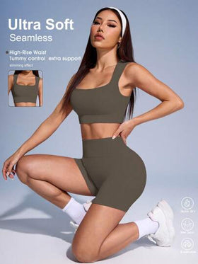 Easithlete طقم سترة رياضية وشورت ذو لون أحادي مُحبك للنساء مجموعات تمارين
