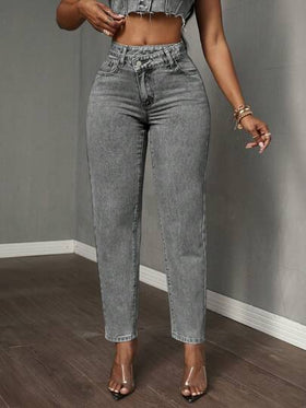 SHEIN Tall سراويل جينز كاجوال ذات خصر غير متماثل وجيب